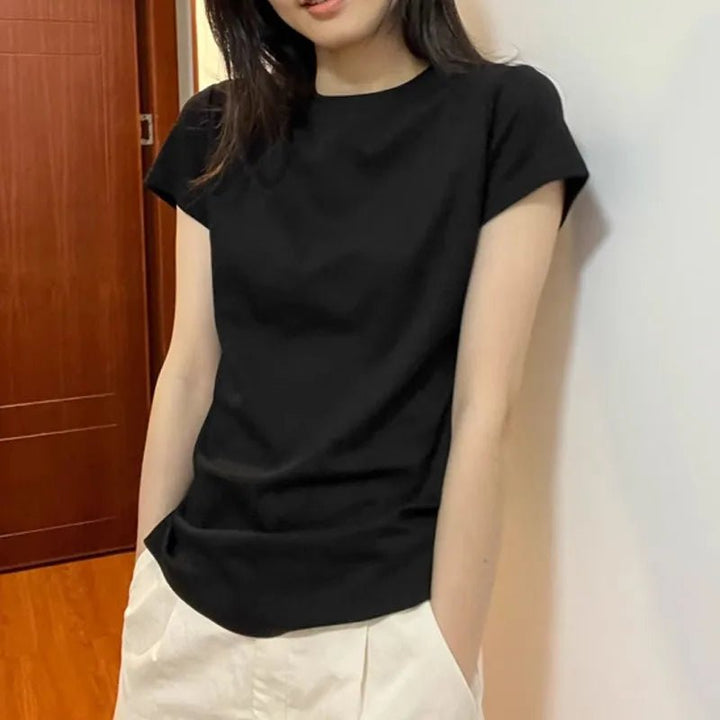 Basic Slim Fit Cotton T-Shirt – Korean Style Summer Crop - VeauBeauty