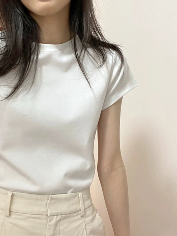 Basic Slim Fit Cotton T-Shirt – Korean Style Summer Crop - VeauBeauty