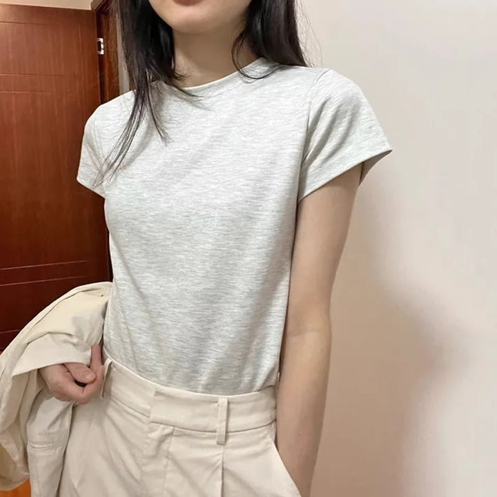 Basic Slim Fit Cotton T-Shirt – Korean Style Summer Crop - VeauBeauty