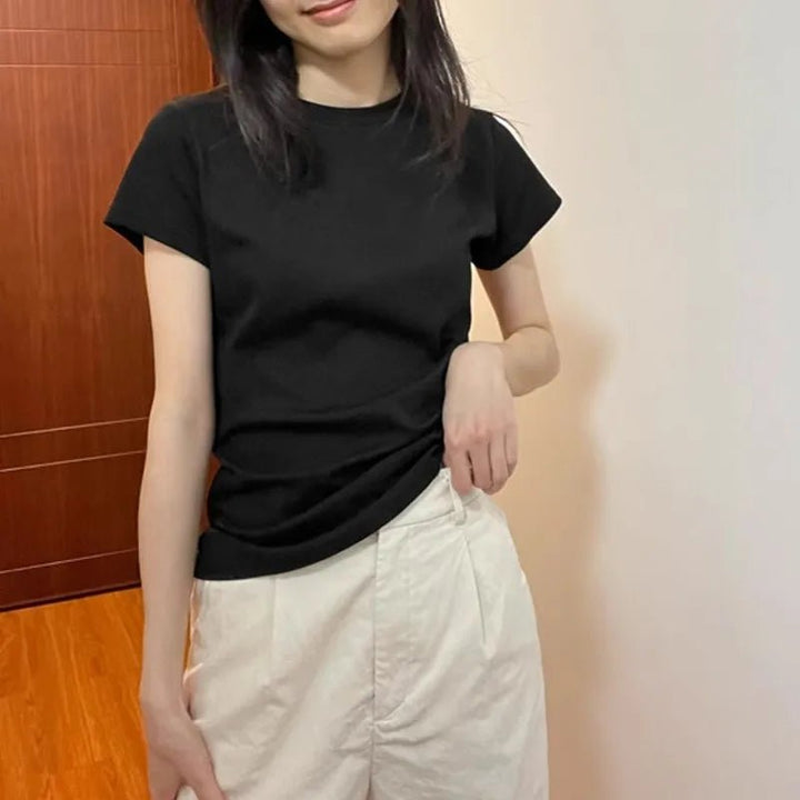 Basic Slim Fit Cotton T-Shirt – Korean Style Summer Crop - VeauBeauty
