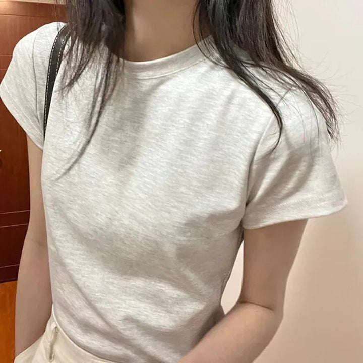 Basic Slim Fit Cotton T-Shirt – Korean Style Summer Crop - VeauBeauty
