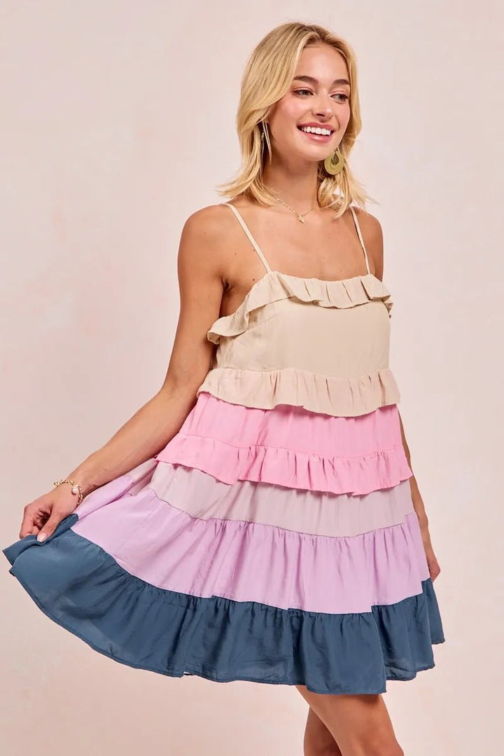 BiBi Color Blocked Tiered Dress - VeauBeauty