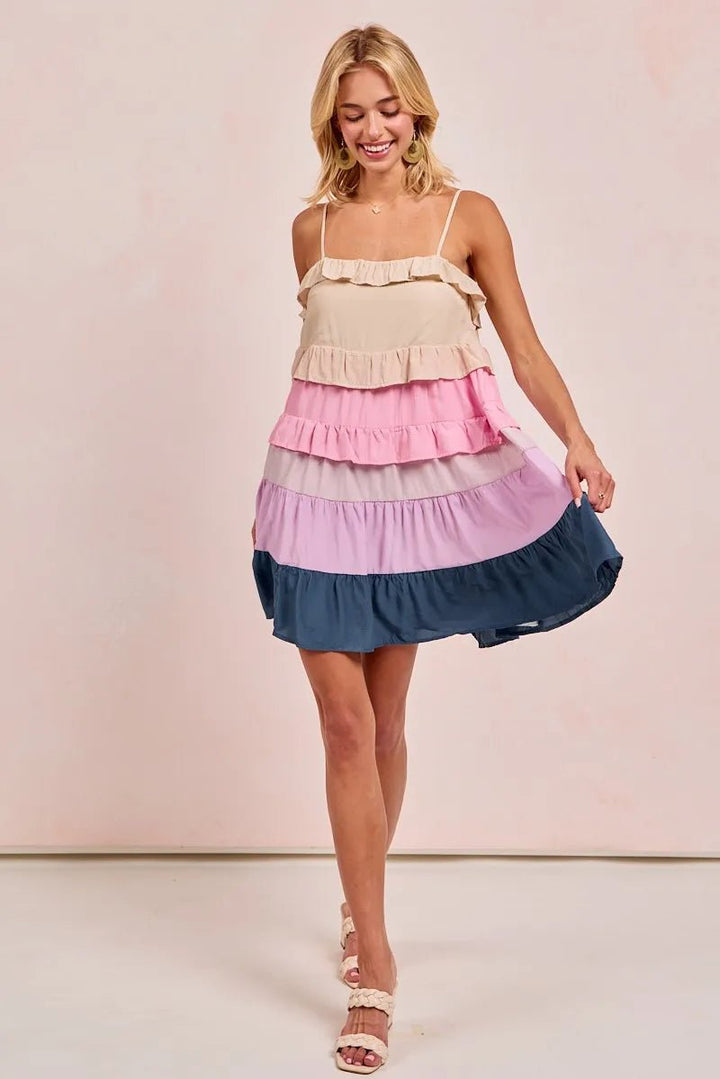 BiBi Color Blocked Tiered Dress - VeauBeauty