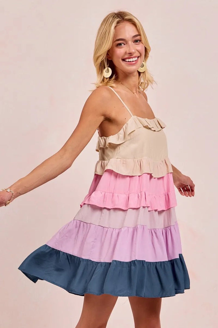 BiBi Color Blocked Tiered Dress - VeauBeauty