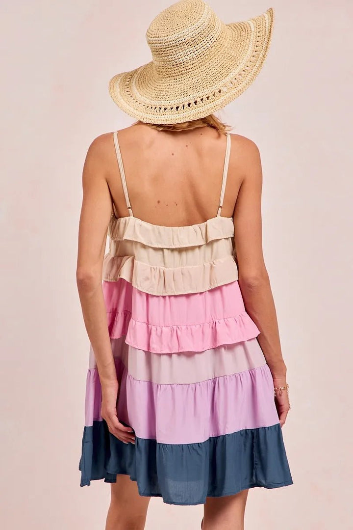 BiBi Color Blocked Tiered Dress - VeauBeauty