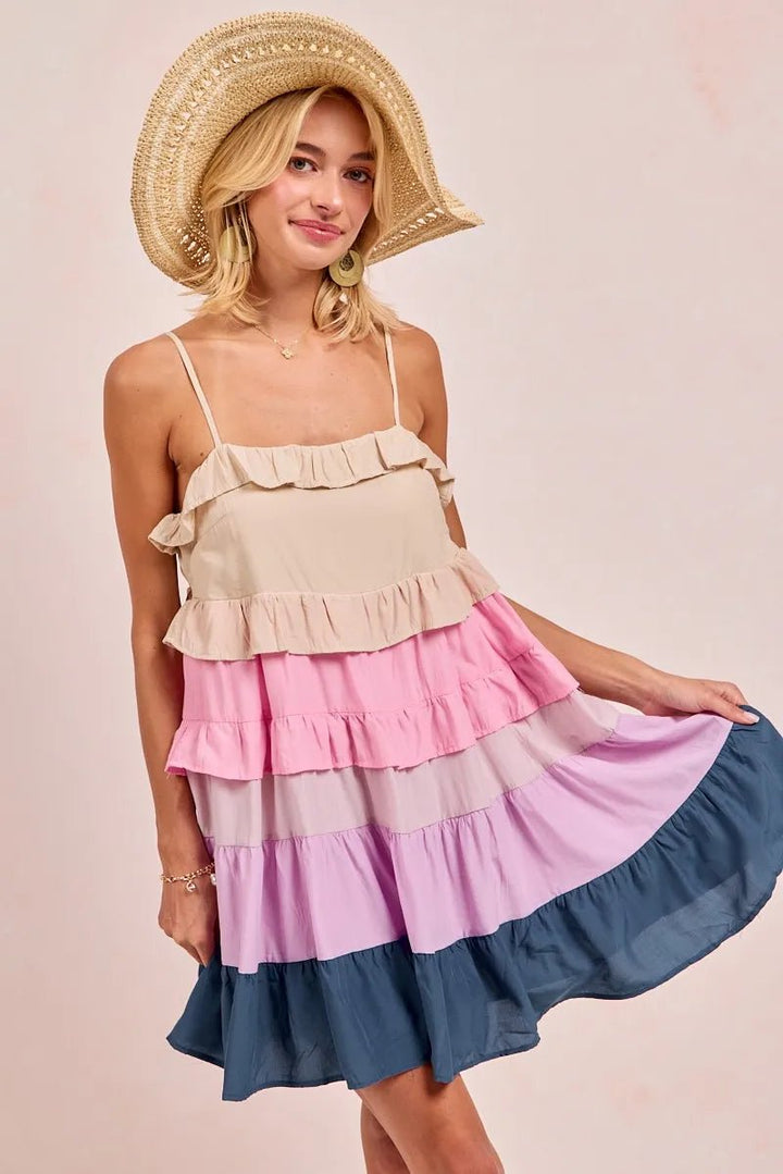 BiBi Color Blocked Tiered Dress - VeauBeauty
