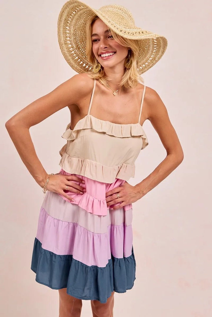 BiBi Color Blocked Tiered Dress - VeauBeauty