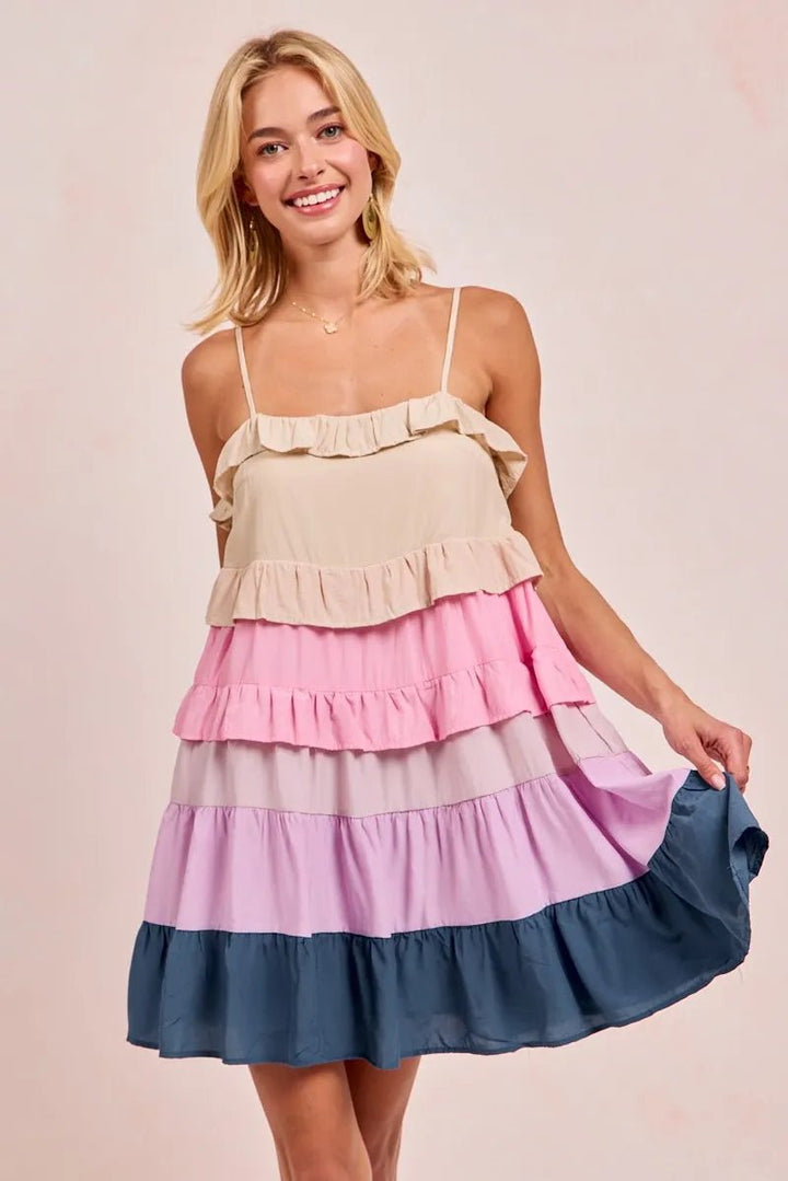 BiBi Color Blocked Tiered Dress - VeauBeauty