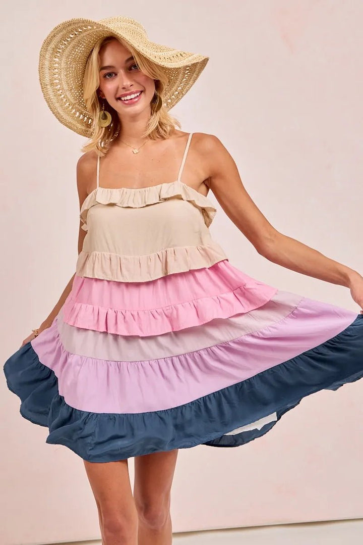 BiBi Color Blocked Tiered Dress - VeauBeauty