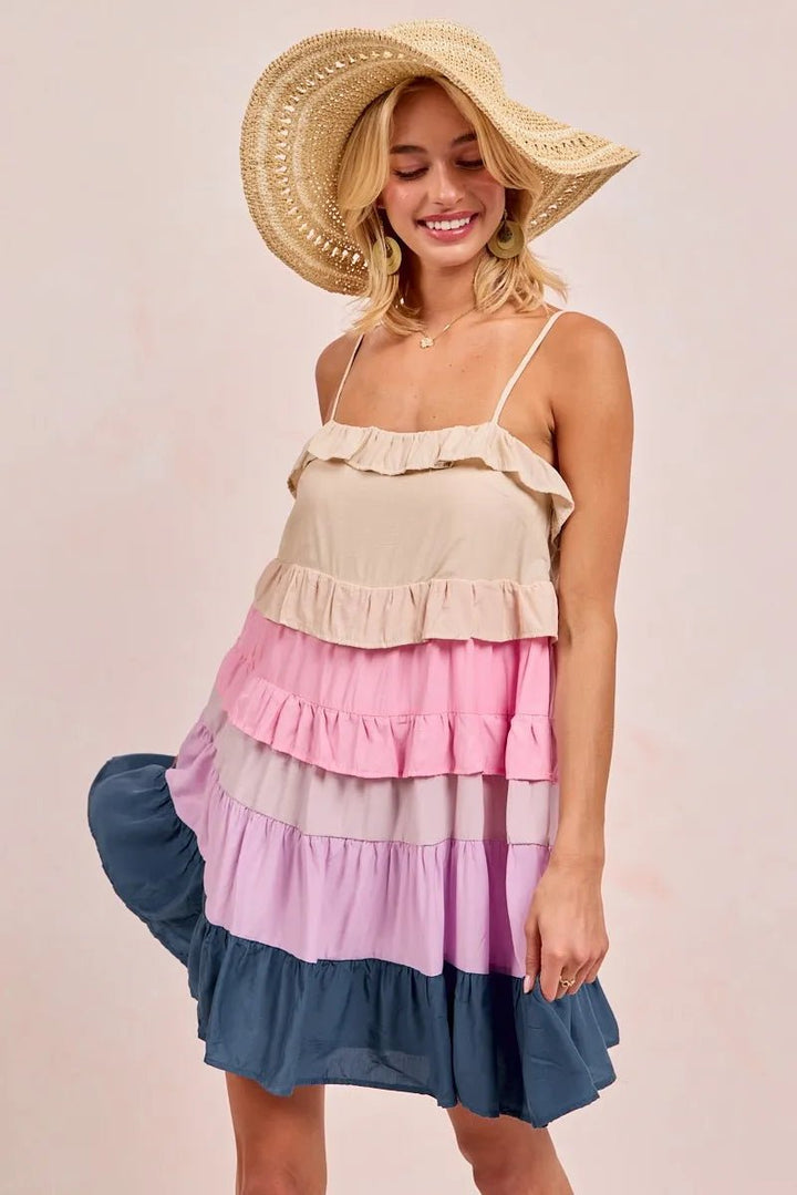 BiBi Color Blocked Tiered Dress - VeauBeauty