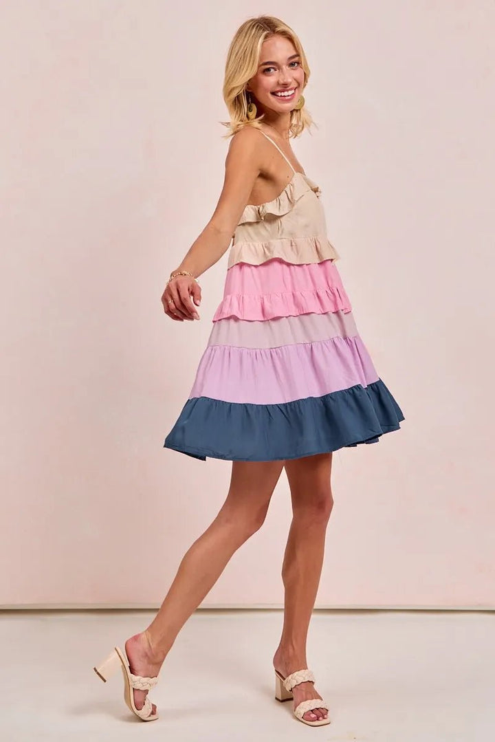 BiBi Color Blocked Tiered Dress - VeauBeauty