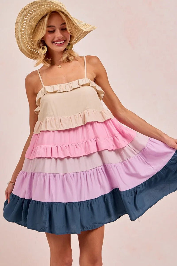 BiBi Color Blocked Tiered Dress - VeauBeauty