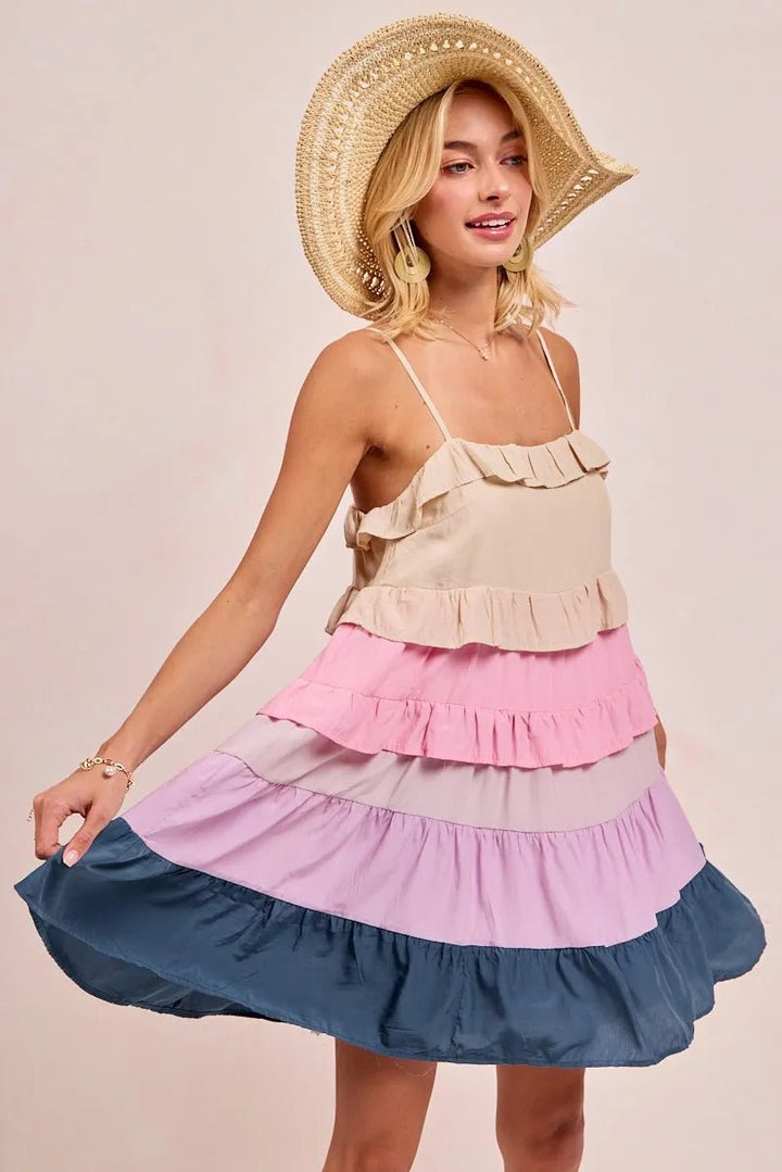 BiBi Color Blocked Tiered Dress - VeauBeauty