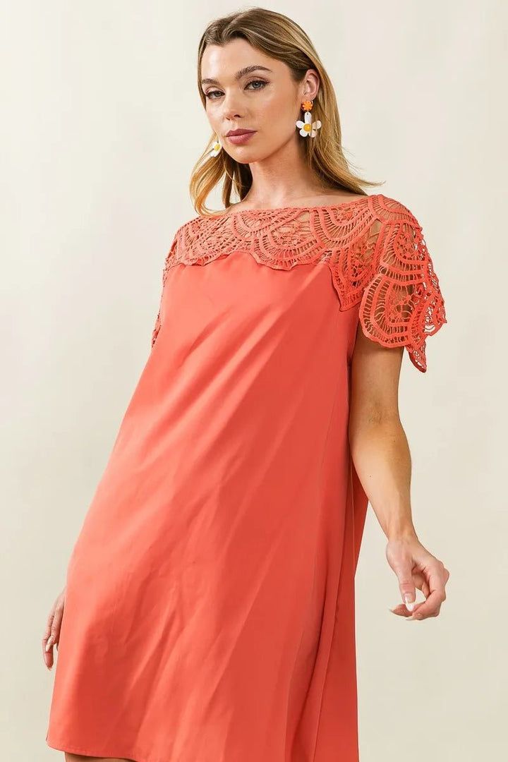 BiBi Crochet Lace Yoke Detailed Wrinkled Dress - VeauBeauty