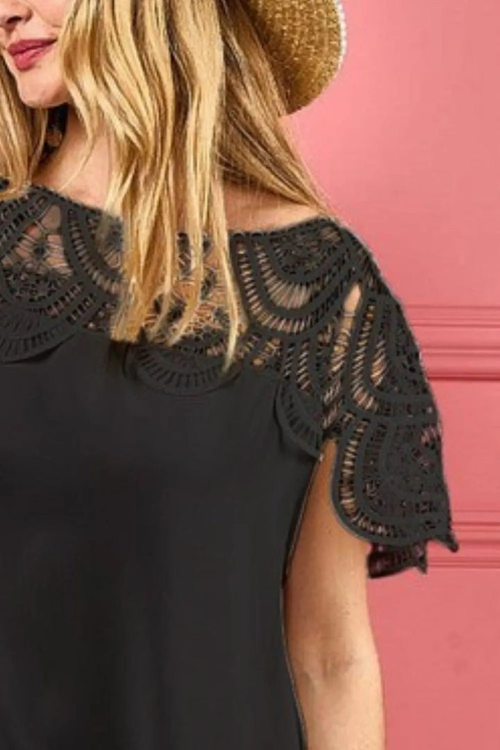 BiBi Crochet Lace Yoke Detailed Wrinkled Dress - VeauBeauty