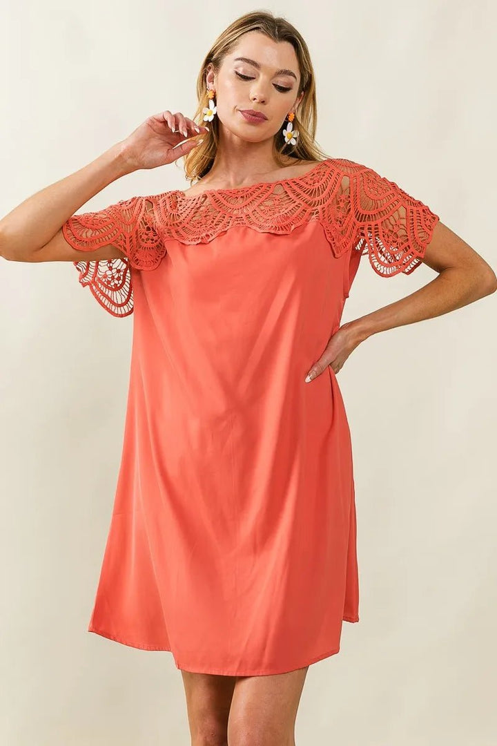 BiBi Crochet Lace Yoke Detailed Wrinkled Dress - VeauBeauty