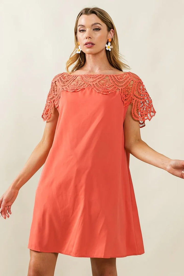 BiBi Crochet Lace Yoke Detailed Wrinkled Dress - VeauBeauty