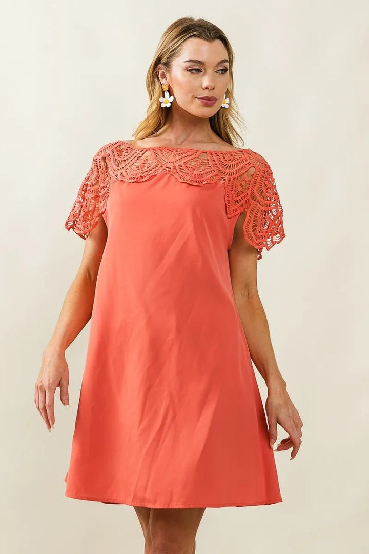 BiBi Crochet Lace Yoke Detailed Wrinkled Dress - VeauBeauty