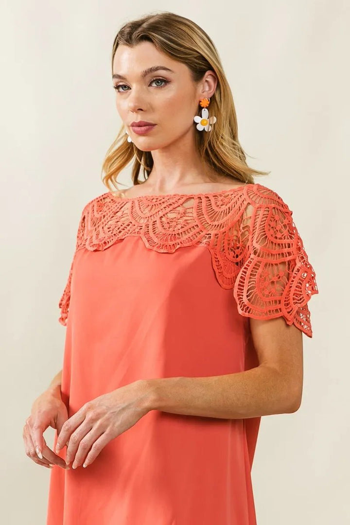 BiBi Crochet Lace Yoke Detailed Wrinkled Dress - VeauBeauty
