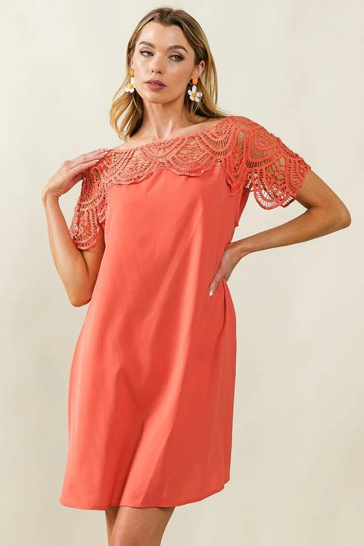 BiBi Crochet Lace Yoke Detailed Wrinkled Dress - VeauBeauty