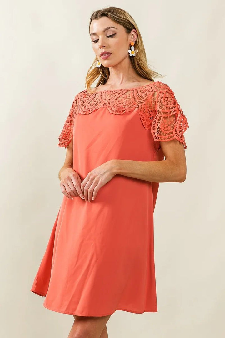 BiBi Crochet Lace Yoke Detailed Wrinkled Dress - VeauBeauty