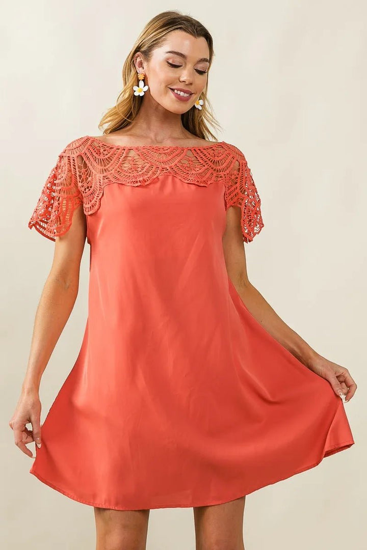 BiBi Crochet Lace Yoke Detailed Wrinkled Dress - VeauBeauty