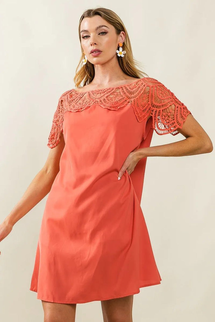 BiBi Crochet Lace Yoke Detailed Wrinkled Dress - VeauBeauty