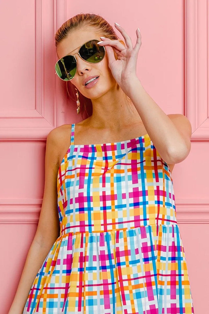 BiBi Multi Colors Plaid Sleeveless Sun Dress - VeauBeauty