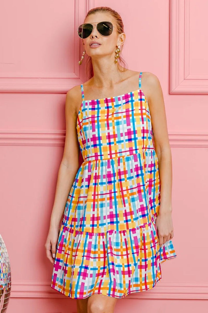 BiBi Multi Colors Plaid Sleeveless Sun Dress - VeauBeauty