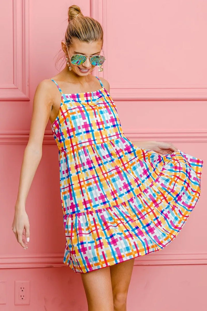 BiBi Multi Colors Plaid Sleeveless Sun Dress - VeauBeauty