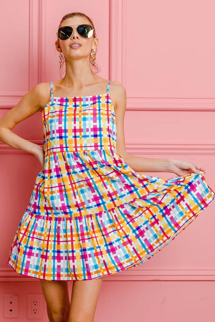 BiBi Multi Colors Plaid Sleeveless Sun Dress - VeauBeauty