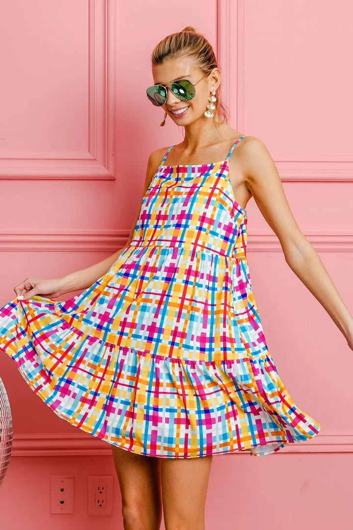 BiBi Multi Colors Plaid Sleeveless Sun Dress - VeauBeauty