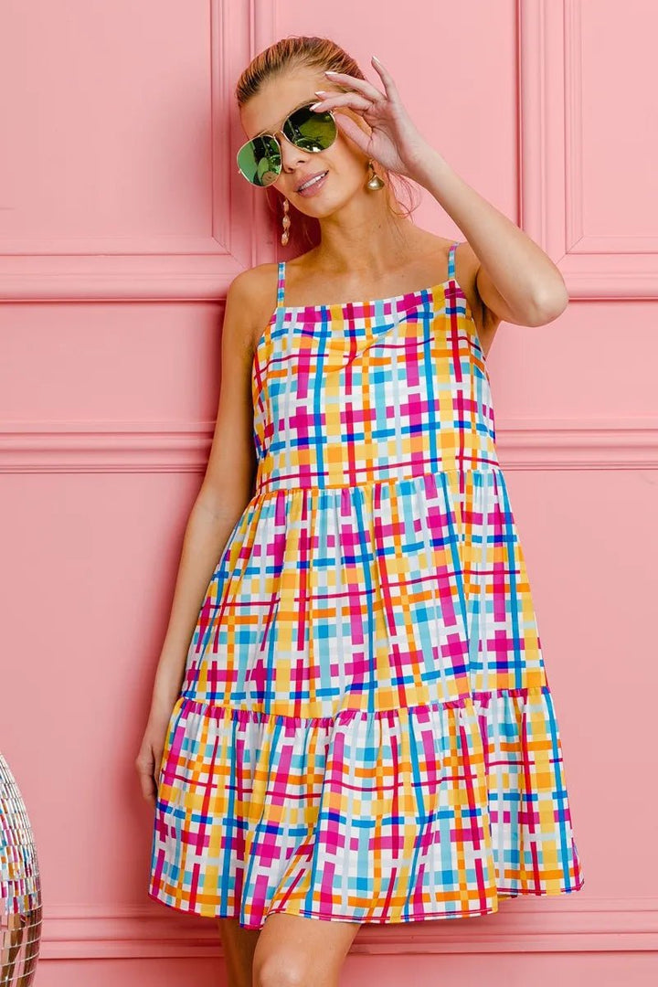 BiBi Multi Colors Plaid Sleeveless Sun Dress - VeauBeauty