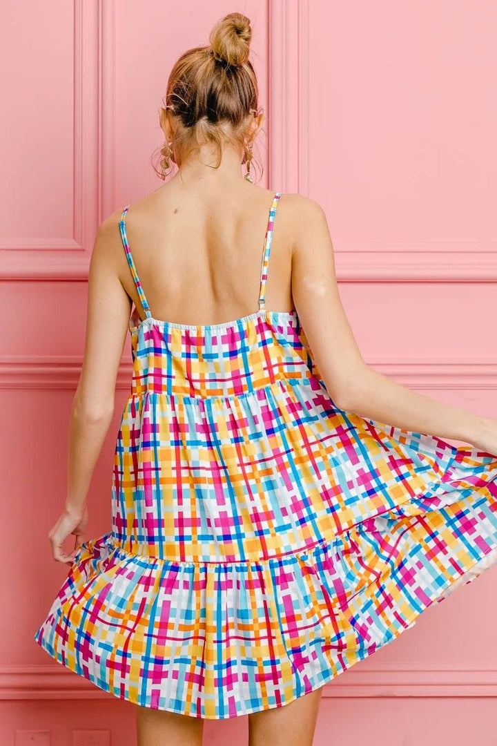 BiBi Multi Colors Plaid Sleeveless Sun Dress - VeauBeauty