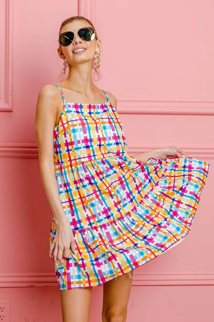 BiBi Multi Colors Plaid Sleeveless Sun Dress - VeauBeauty
