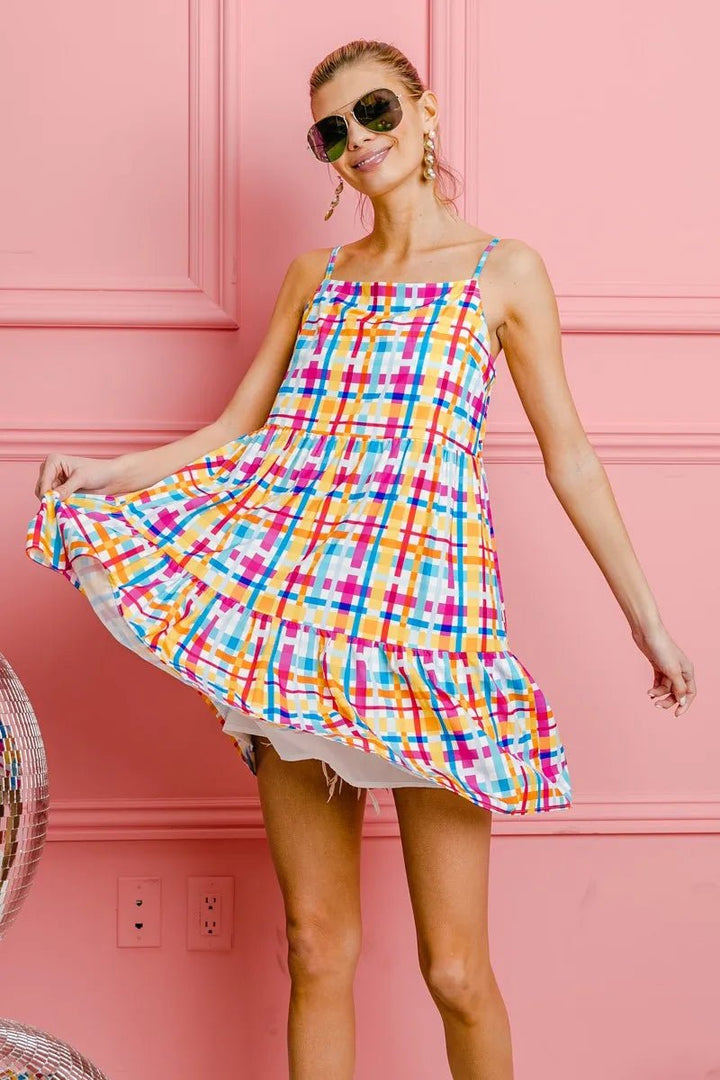 BiBi Multi Colors Plaid Sleeveless Sun Dress - VeauBeauty