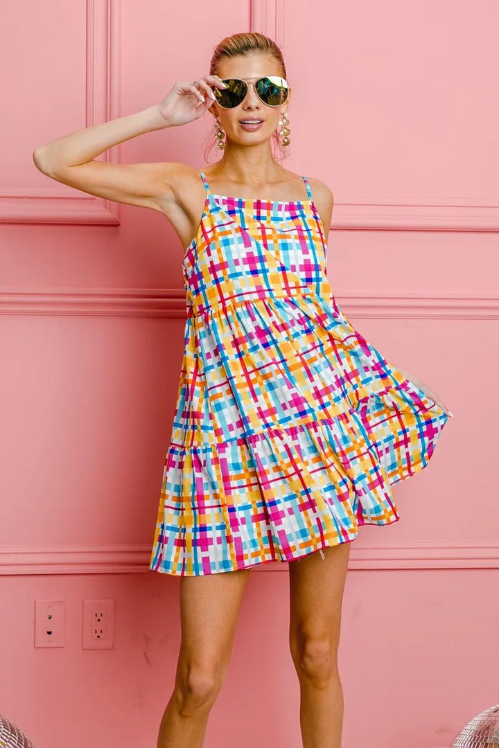 BiBi Multi Colors Plaid Sleeveless Sun Dress - VeauBeauty