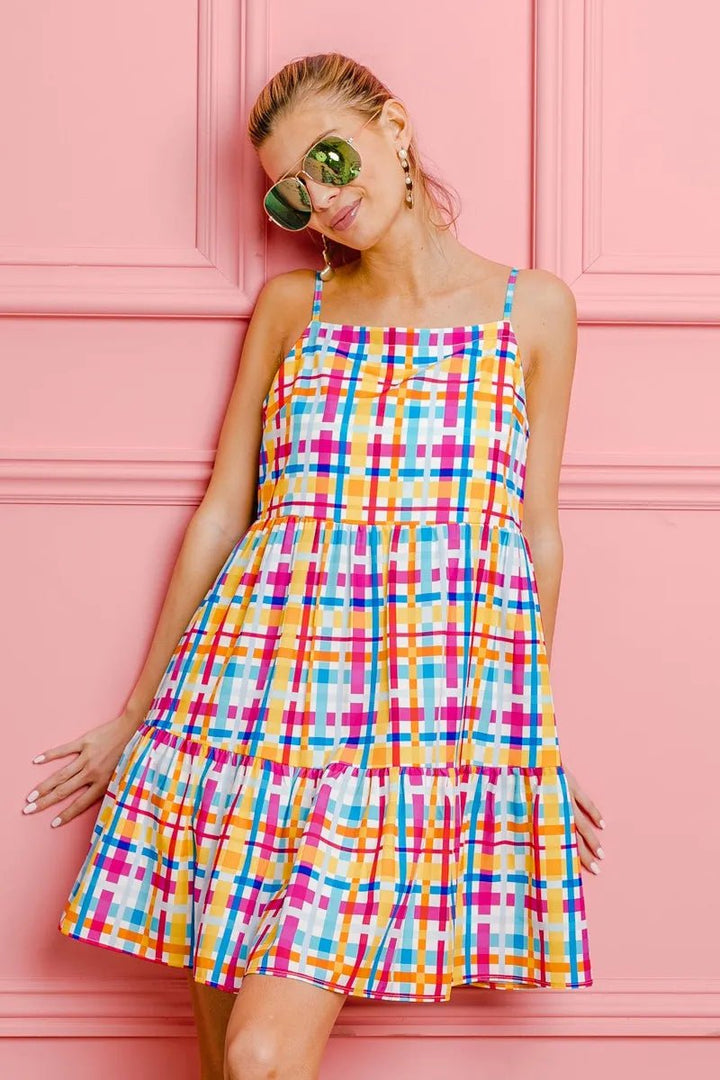 BiBi Multi Colors Plaid Sleeveless Sun Dress - VeauBeauty