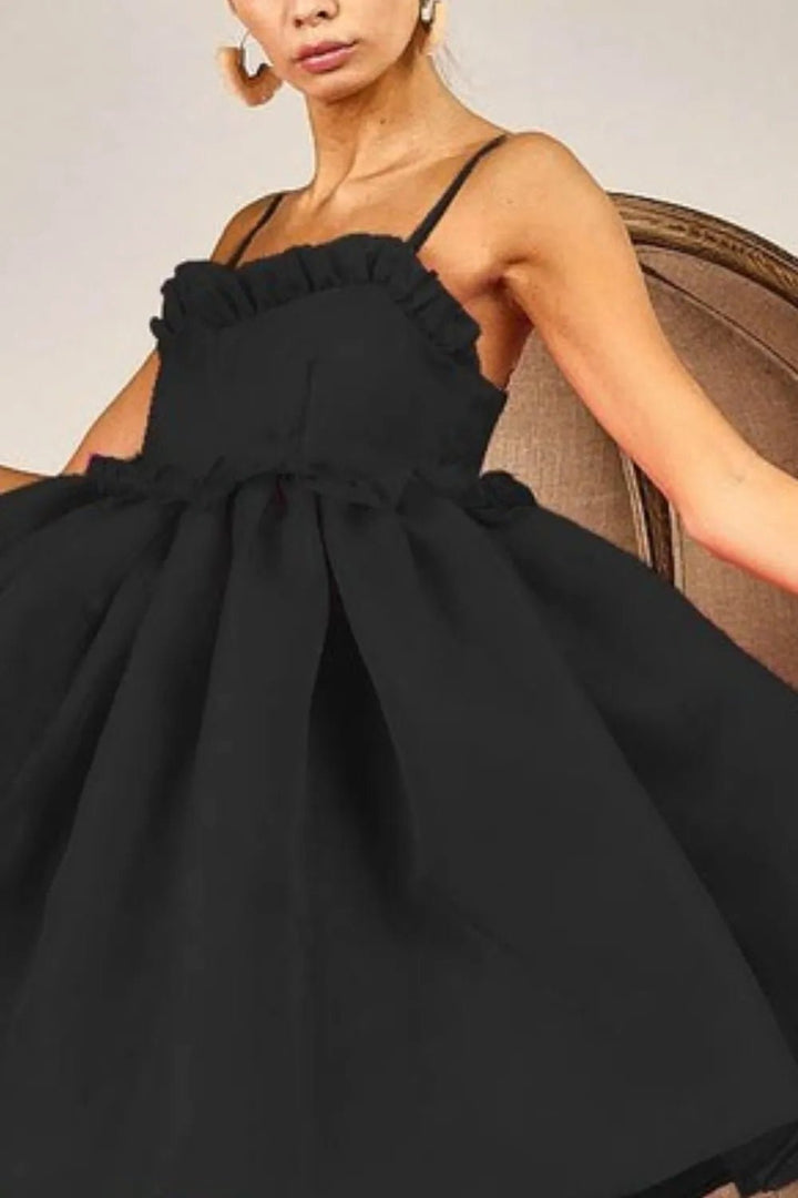 BiBi Ruffled Edge Sweet Heart Neck Sleeveless Tulle Dress - VeauBeauty