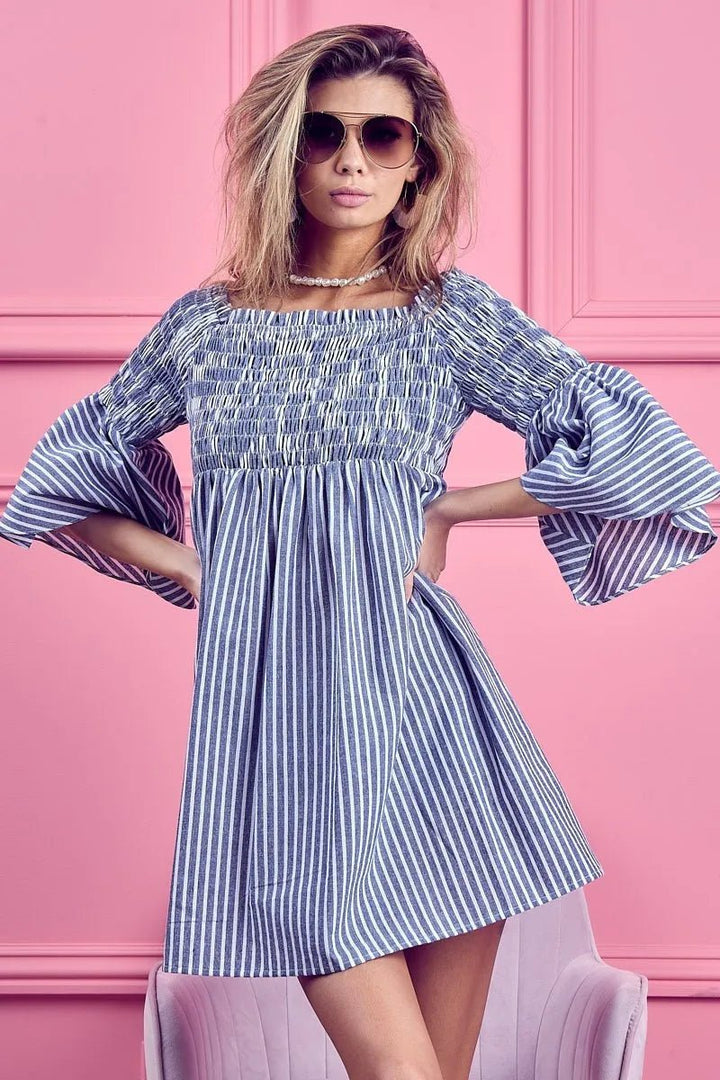 BiBi Smocked Off Shoulder Striped Dress - VeauBeauty