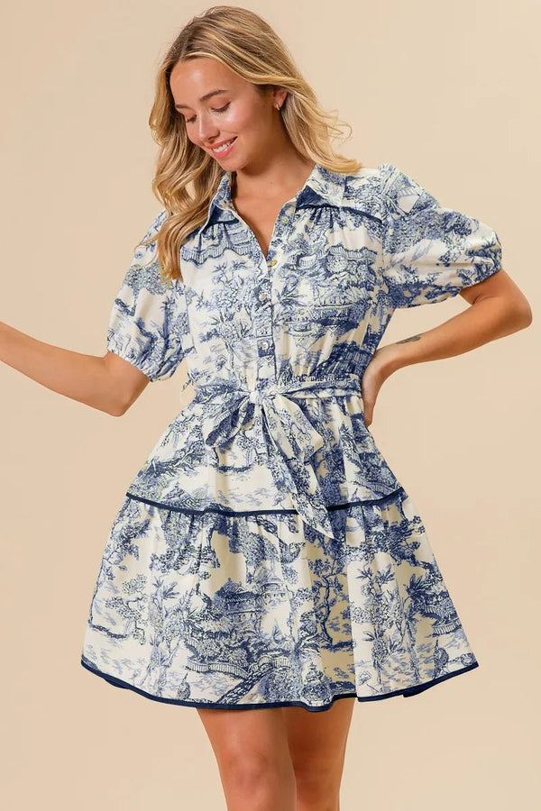 BiBi Woven Printed Tiered Dress - VeauBeauty