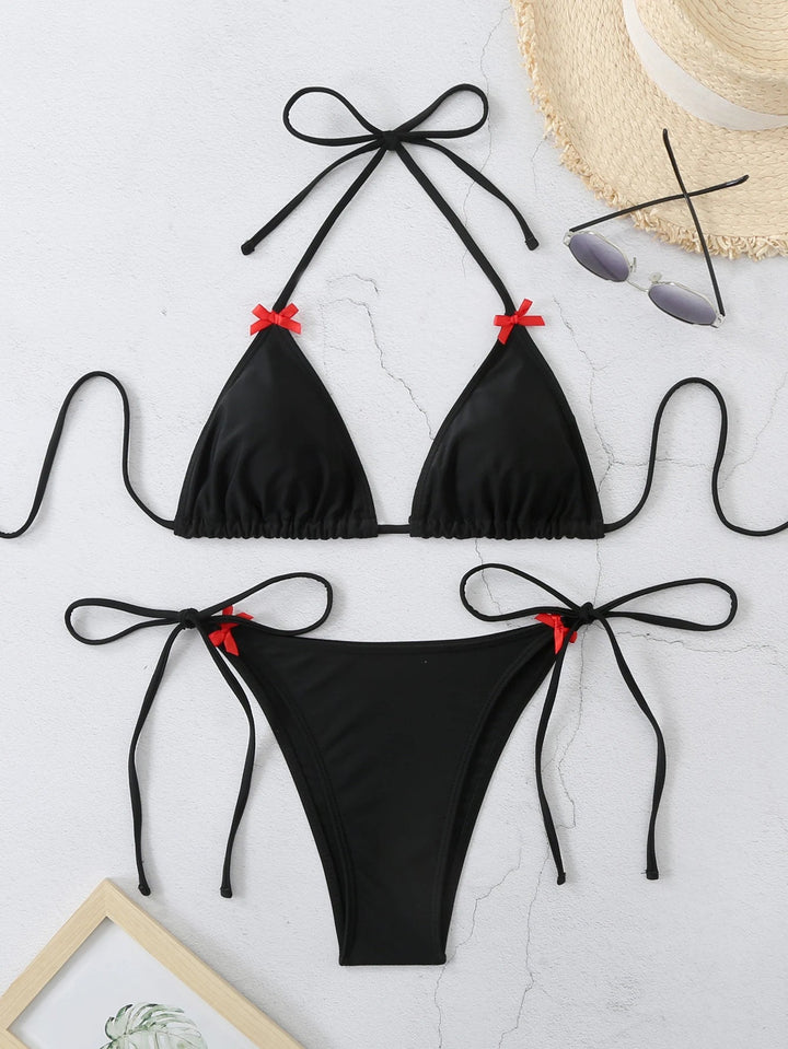 Black Triangle Sexy Bikini Set – Low Waist Wire - Free Swimwear with Pads 2025 - VeauBeauty