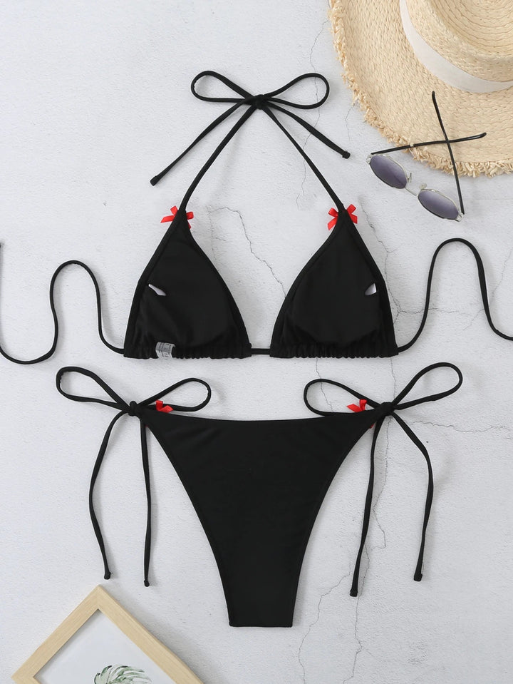 Black Triangle Sexy Bikini Set – Low Waist Wire - Free Swimwear with Pads 2025 - VeauBeauty
