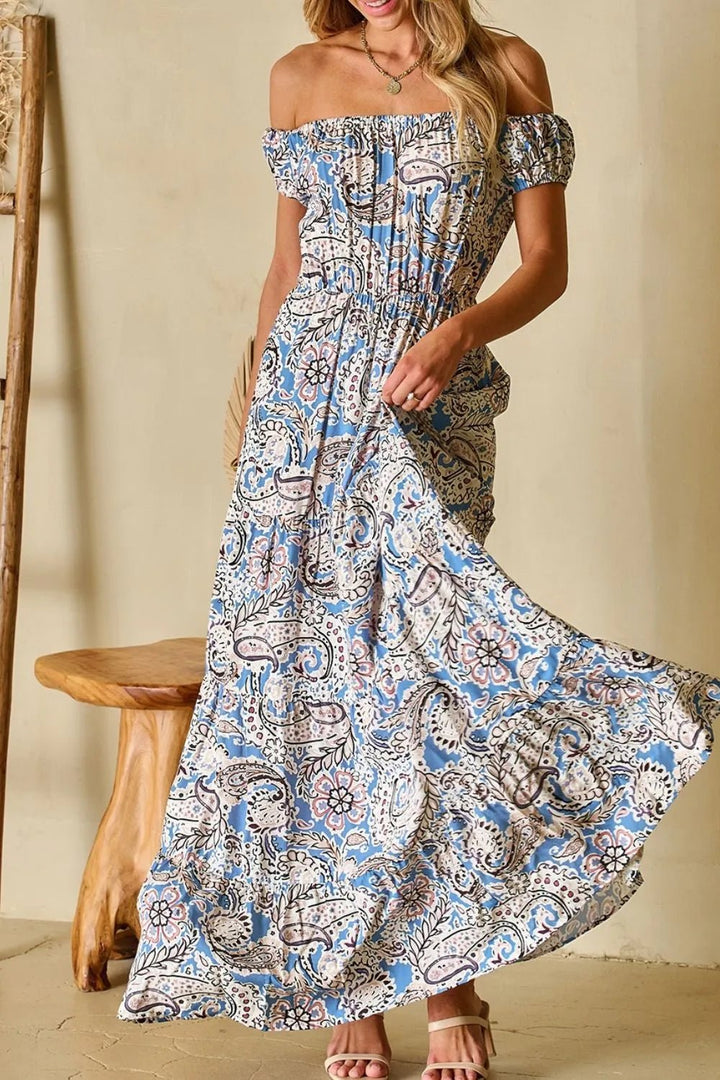 Boho Paisley Print Off Shoulder Maxi Dress - VeauBeauty