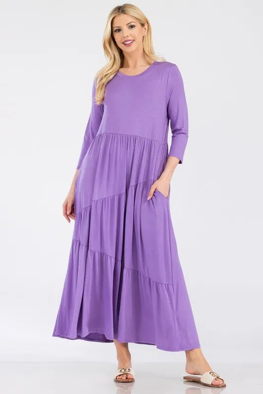 Celeste Full Size Asymmetric Tiered Midi - Dress Plus Size - VeauBeauty