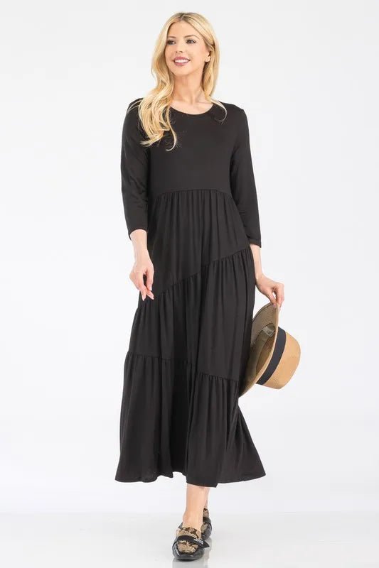 Celeste Full Size Asymmetric Tiered Midi - Dress Plus Size - VeauBeauty