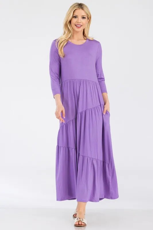 Celeste Full Size Asymmetric Tiered Midi - Dress Plus Size - VeauBeauty