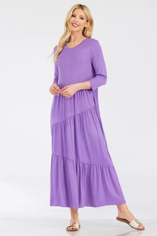 Celeste Full Size Asymmetric Tiered Midi - Dress Plus Size - VeauBeauty
