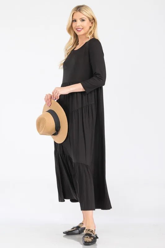 Celeste Full Size Asymmetric Tiered Midi - Dress Plus Size - VeauBeauty