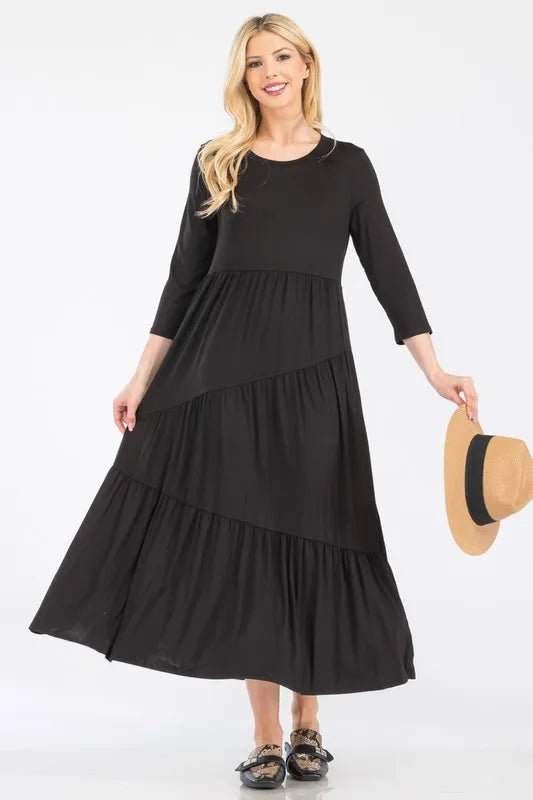 Celeste Full Size Asymmetric Tiered Midi - Dress Plus Size - VeauBeauty